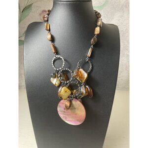 Chunky Boho Statement Necklace With Natural Shell & Stone Beads Adjustable Chain